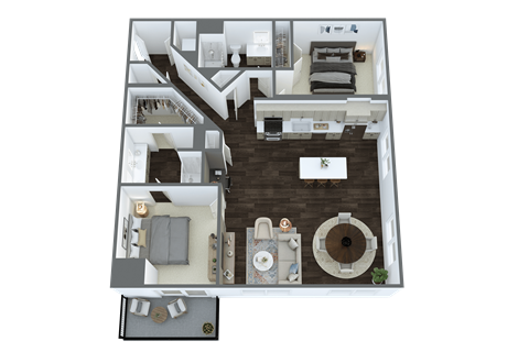 Floor plan for 2 beds, 2 baths, 1243 sqft